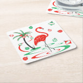 Red Kerstmis Flamingo Baubles vierkant Kartonnen Onderzetters (Schuin)