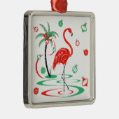 Red Kerstmis Flamingo Baubles vierkant Metalen Ornament (Rechts)