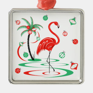 Red Kerstmis Flamingo Baubles vierkant Metalen Ornament