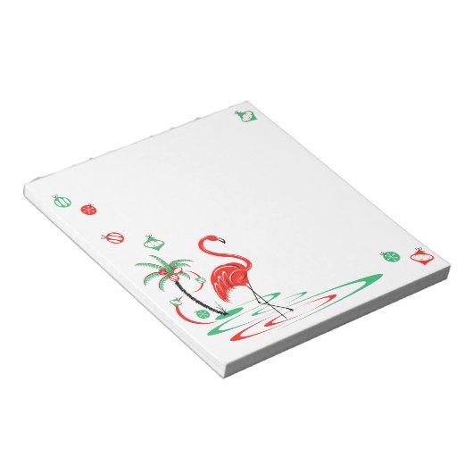 Red Kerstmis Flamingo Baubles vierkant Notitieblok (Schuin)