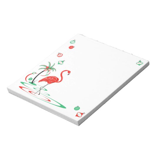 Red Kerstmis Flamingo Baubles vierkant Notitieblok (Linkerzijde)