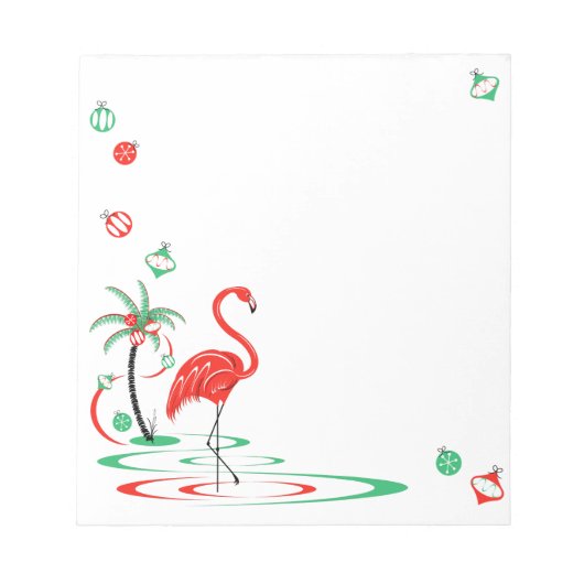Red Kerstmis Flamingo Baubles vierkant Notitieblok (Voorkant)