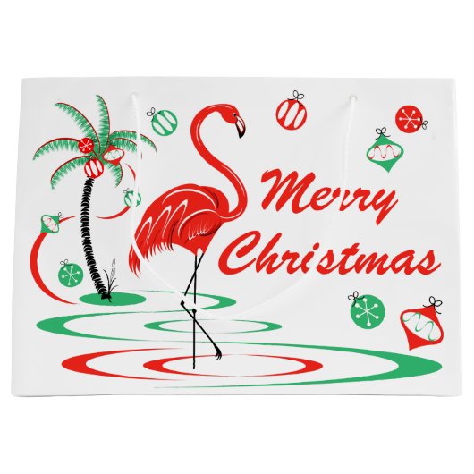 Red Kerstmis Flamingo Merry kerst grote Groot Cadeauzakje (Voorkant)