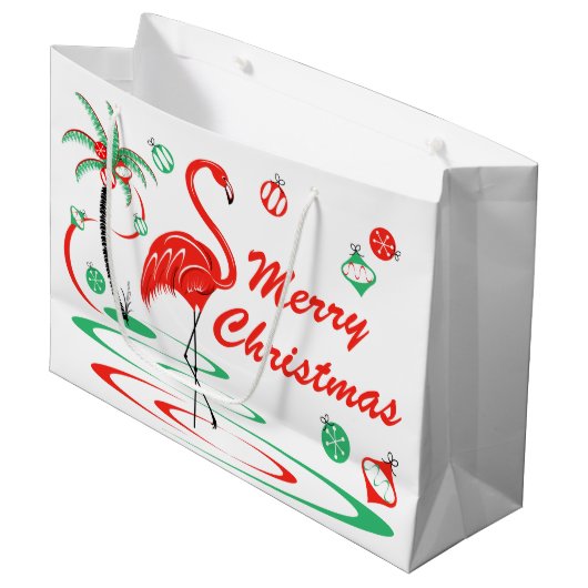 Red Kerstmis Flamingo Merry kerst grote Groot Cadeauzakje (Voorkant Gekanteld)