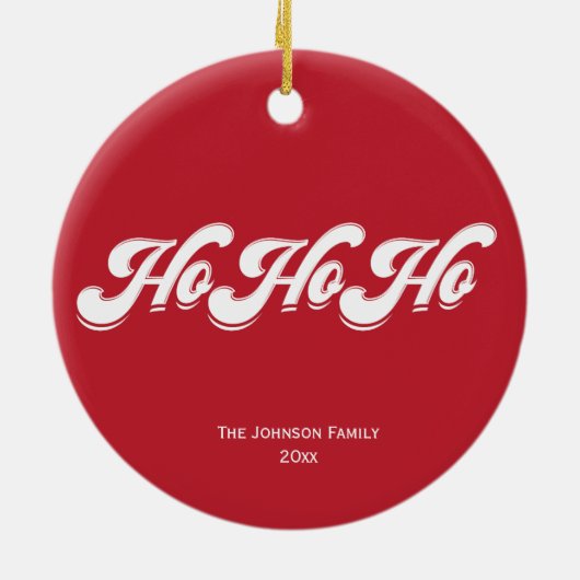 Red Kerstmis Ho Ho-boomversiering Keramisch Ornament (Achterkant)