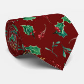 Red Kerstmis Holly Berry Foliage Gold Greenery Stropdas (Opgerold)