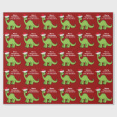 Red Kerstmis Kinder Dinosaur Cute Personalized  Cadeaupapier (Vlak)
