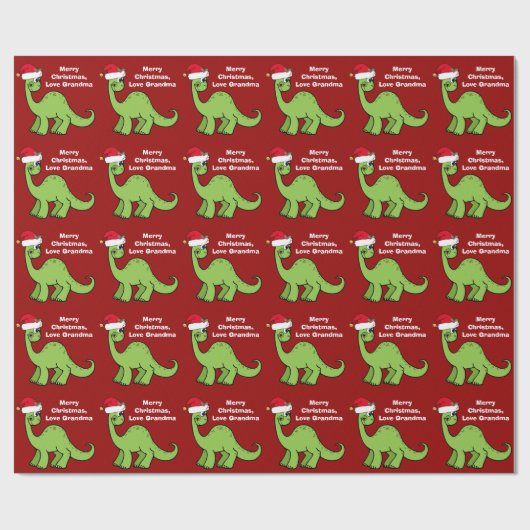 Red Kerstmis Kinder Dinosaur Cute Personalized  Cadeaupapier (Vlak)