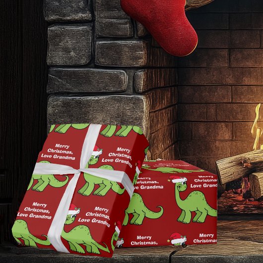 Red Kerstmis Kinder Dinosaur Cute Personalized  Cadeaupapier