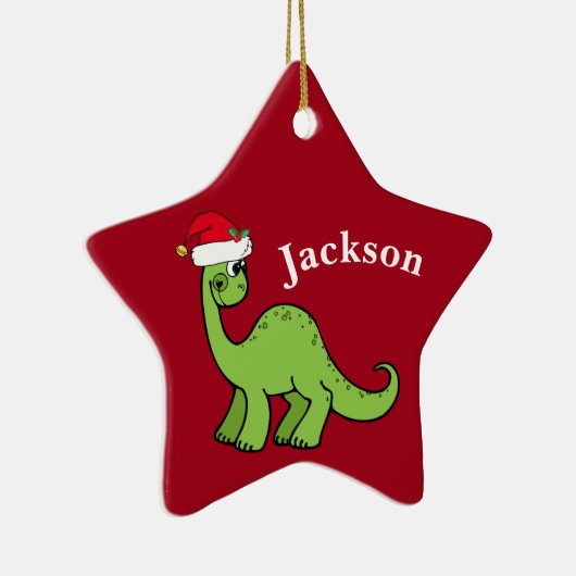 Red Kerstmis Kinder Dinosaur Santa Star Custom Keramisch Ornament (Rechts)