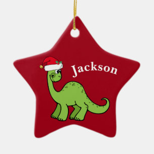 Red Kerstmis Kinder Dinosaur Santa Star Custom Keramisch Ornament
