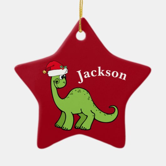 Red Kerstmis Kinder Dinosaur Santa Star Custom Keramisch Ornament (Voorkant)
