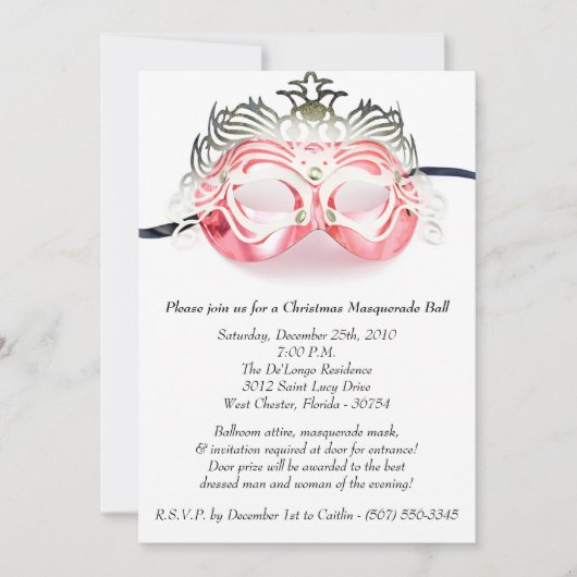 Red Kerstmis Masquerade Ball Party - Uitnodiging (Voorkant)