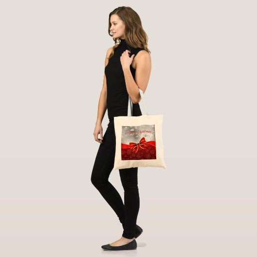 Red Kerstmis met Bow Silver Glitter Tote Bag (Voorkant (model))