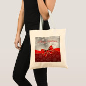 Red Kerstmis met Bow Silver Glitter Tote Bag (Voorkant (product))