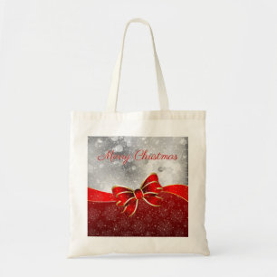 Red Kerstmis met Bow Silver Glitter Tote Bag
