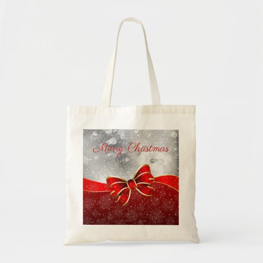 Red Kerstmis met Bow Silver Glitter Tote Bag (Voorkant)