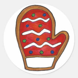 Red Kerstmis Mitten Sugar Cookie Holiday Winter Ronde Sticker