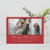 Red Kerstmis modern script 2 foto Feestdagenkaart (Staand voorkant)