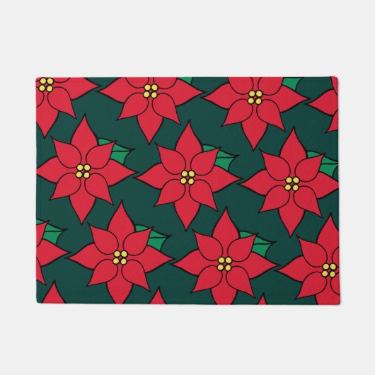 Red Kerstmis Poinsettia Doormat Deurmat (Voorkant)
