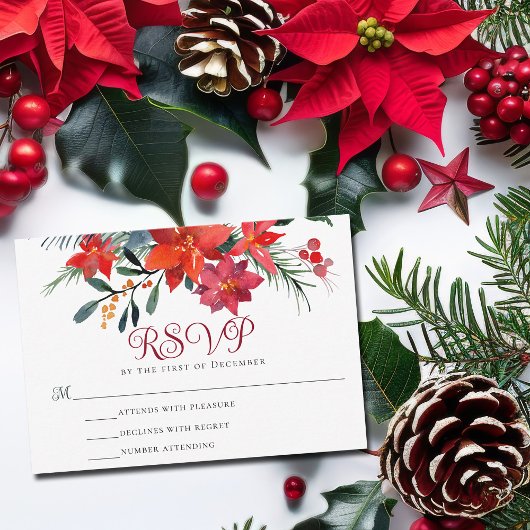 Red Kerstmis Poinsettia Elegant Floral Holiday RSVP Kaartje