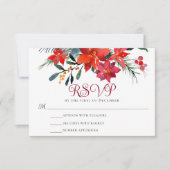 Red Kerstmis Poinsettia Elegant Floral Holiday RSVP Kaartje (Voorkant)
