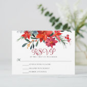Red Kerstmis Poinsettia Elegant Floral Holiday RSVP Kaartje (Staand voorkant)