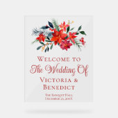 Red Kerstmis Poinsettia Floral Wedding Welkom Acryl Bord (Voorkant)