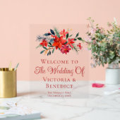 Red Kerstmis Poinsettia Floral Wedding Welkom Acryl Bord (Huwelijk)