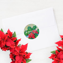 Red Kerstmis Poinsettia Flowers Adres Ronde Sticker