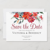 Red Kerstmis Poinsettia Holiday Save the Date Kaart (Voorkant)
