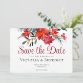 Red Kerstmis Poinsettia Holiday Save the Date Kaart (Staand voorkant)