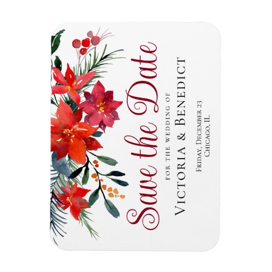 Red Kerstmis Poinsettia Holiday Save the Date Magneet (Verticaal)