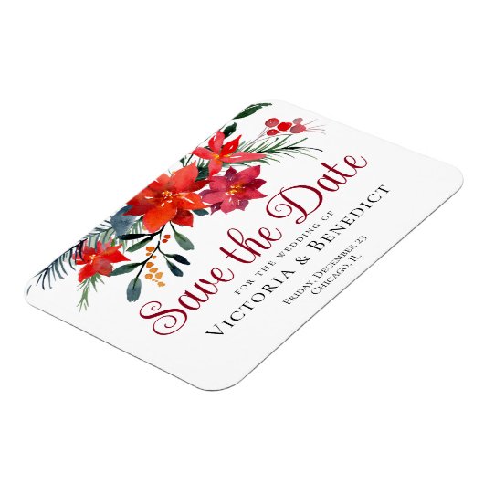 Red Kerstmis Poinsettia Holiday Save the Date Magneet (Linkerzijde)