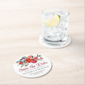 Red Kerstmis Poinsettia Holiday Save the Date Ronde Kartonnen Onderzetter (Insitu)