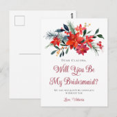 Red Kerstmis Poinsettia zal je mijn Bridesmaid zij Briefkaart (Voorkant / Achterkant)