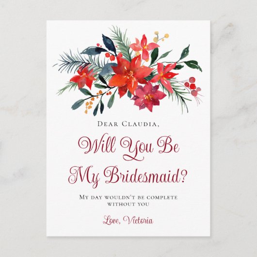 Red Kerstmis Poinsettia zal je mijn Bridesmaid zij Briefkaart (Voorkant)