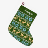 Red Kerstmis Snowflakes Elk Nordic Green Pattern Grote Kerstsok (Voorkant (Hangend))