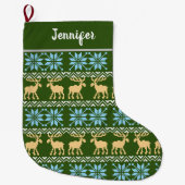 Red Kerstmis Snowflakes Elk Nordic Green Pattern Grote Kerstsok (Voorkant)