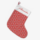 Red Kerstsnowflake Pattern, gepersonaliseerd Grote Kerstsok (Voorkant (Hangend))