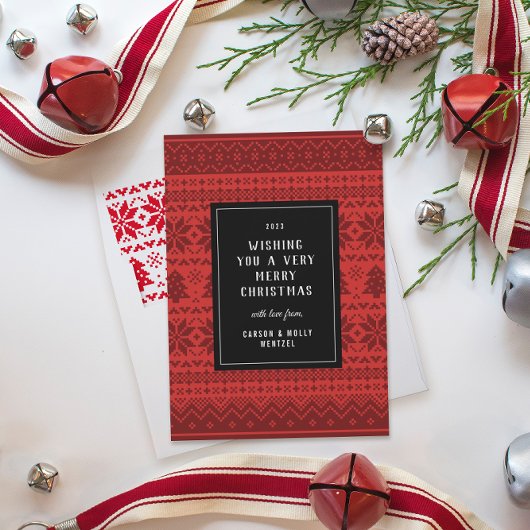 Red KerstSweater Pattered Holiday Card