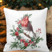 Red kerstvogel Holly Berry Pine Cone Branches