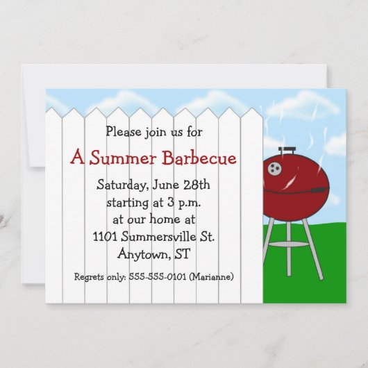 Red Kettle Grill and Picket Fence Party Invitation Kaart (Voorkant)