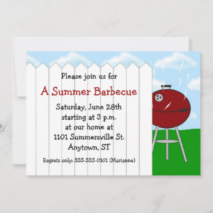 Red Kettle Grill and Picket Fence Party Invitation Kaart