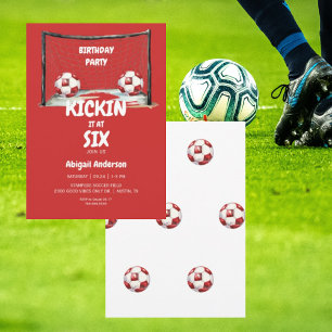Red Kickin it Voetbal Verjaardagsfeest Kaart