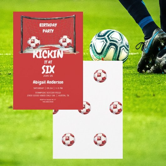 Red Kickin it Voetbal Verjaardagsfeest Kaart