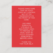 Red Kind Specialized Food Allergy Alert Kaart Contactkaartje (Achterkant)
