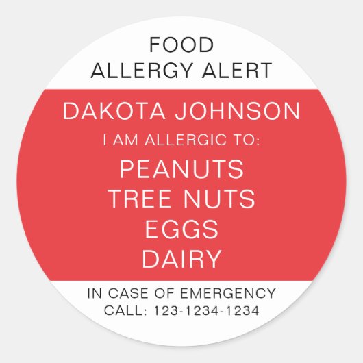 RED Kinder Gepersonaliseerde Allergie Ik ben aller Ronde Sticker (Voorkant)