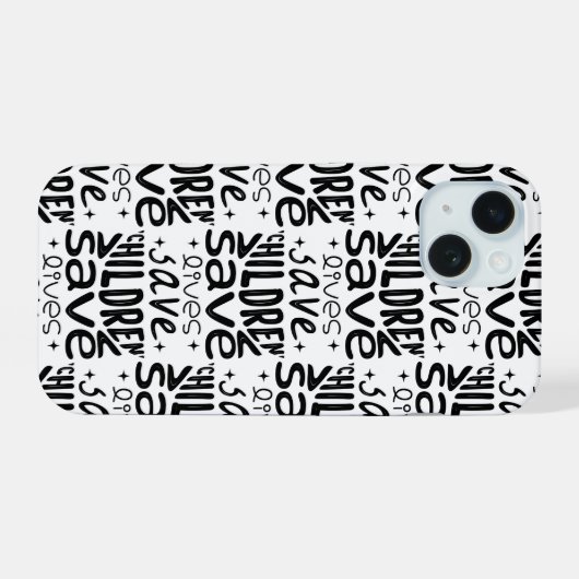 Red kinderen, red levens iPhone 15 case (Achterkant horizontaal)