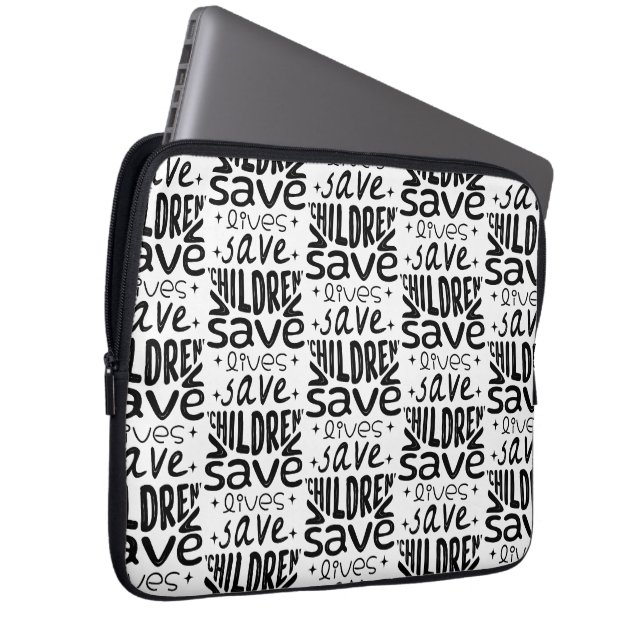 Red kinderen, red levens laptop sleeve (Voorkant Rechts)